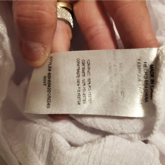 Bebe white sheer criss cross front cold shoulder jersey sz large - Picture 4 of 7